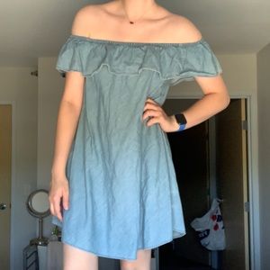 Off-the-Shoulder Chambray Dress